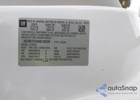 2010 Chevrolet Silverado 1500 Ltz from USA, damaged, VIN 3GCRKTE39AG199388